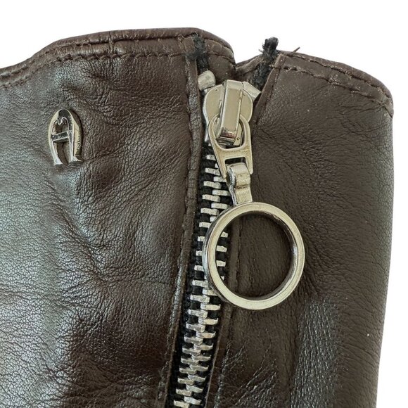 Vintage Etienne Aigner Leather Gloves Brown Medium Womens Lambswool Lined - Picture 8 of 12